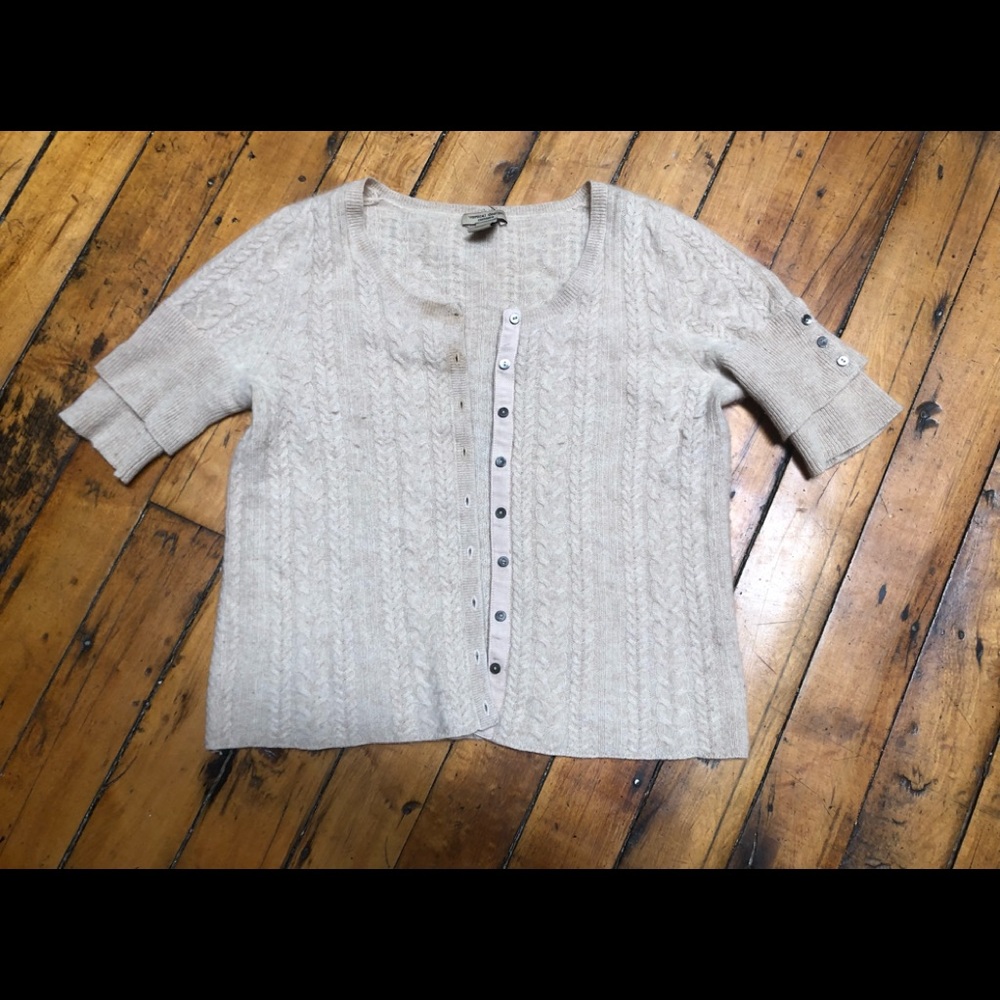 Vertical Design 2-Ply 100% Cashmere short sleeved sweater, size M